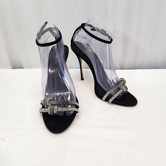 AQUA Women's Infinity Detail High Heel Dress Sandals Jet Crystal/ Black Size 9.5 - Picture 2 of 13
